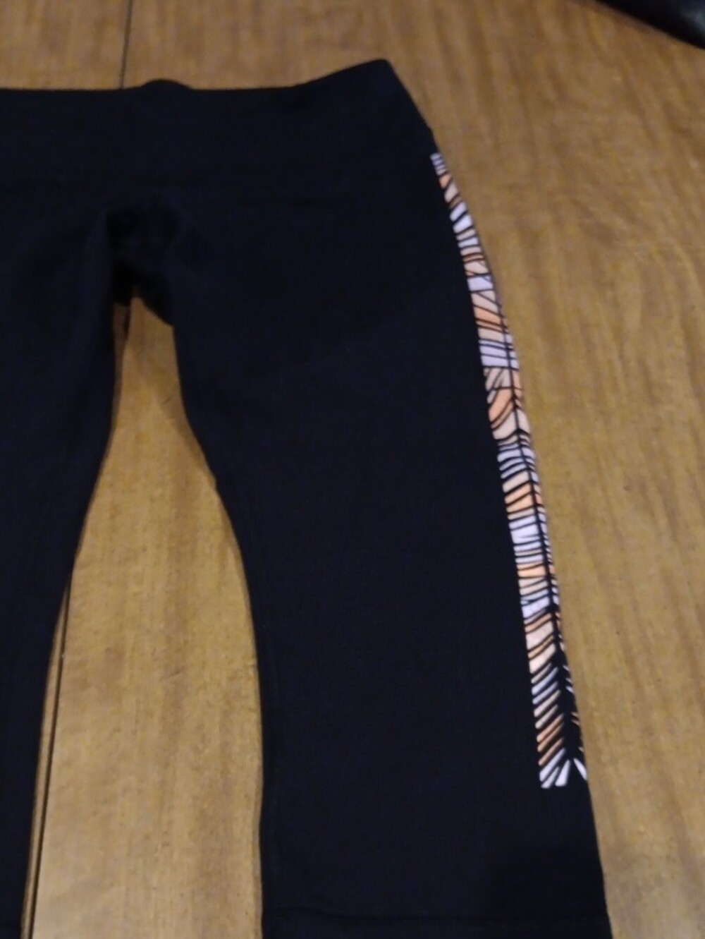 lululemon athletica Black Capri Leggings with Pink and White Side Stripe - Picture 4 of 4